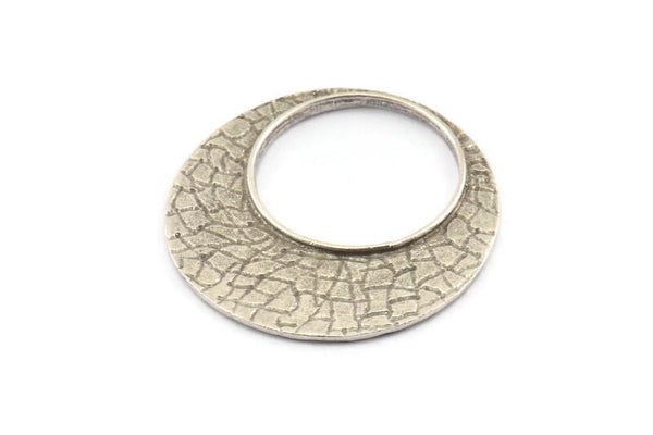 Silver Charm,  Hammered Charm, Antique Silver Plated, Silver Round, Hammered Circle Charm (40mm) U128