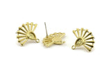 Brass Sun Earring, 4 Raw Brass Drop Stud Earrings With 1 Loop - Pad Size 6x4mm (22x19mm) N1113