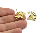 Brass Sun Earring, 4 Raw Brass Drop Stud Earrings With 1 Loop - Pad Size 6x4mm (22x19mm) N1113