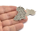 Africa Necklace Pendant, Antique Silver Plated Brass African Continent Charms With 2 Loops (39x28mm) U084