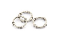 Silver Circle Connectors, 3 Textured Antique Silver Plated Brass Circle Connectors (20x4x2mm) U096