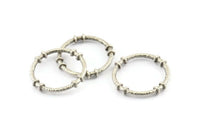 Silver Circle Connectors, 4 Textured Antique Silver Plated Brass Circle Connectors (26x4x2mm) U095