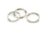 Silver Circle Connectors, 4 Textured Antique Silver Plated Brass Circle Connectors (26x4x2mm) U095