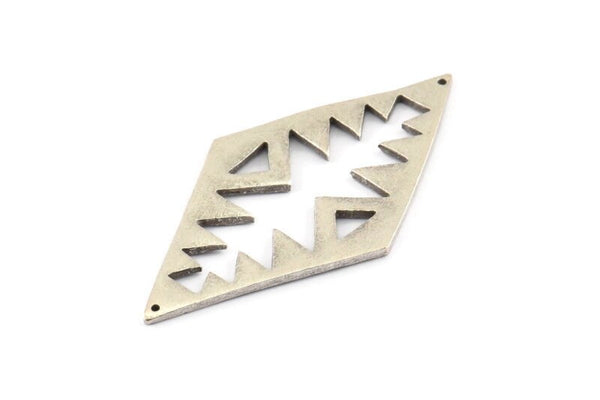 Silver Charm, Antique Silver Plated Brass, Silver Diamonds, Silver Connectors, Silver Charms (51x25x1.2mm) U070