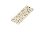 Silver Rectangle Bar, 4 Textured Antique Silver Plated Brass Rectangle Charms With 1 Hole (40x15x0.85mm) U019