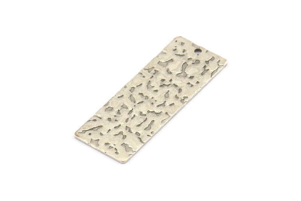 Silver Rectangle Bar, 4 Textured Antique Silver Plated Brass Rectangle Charms With 1 Hole (40x15x0.85mm) U019