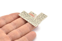 Silver Rectangle Bar, 4 Textured Antique Silver Plated Brass Rectangle Charms With 1 Hole (40x15x0.85mm) U019