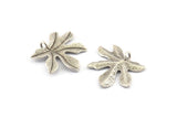 Silver Leaf Charm, 4 Antique Silver Plated Brass Leaf Pendants With 1 Loop, Findings (26x20x2mm) U142