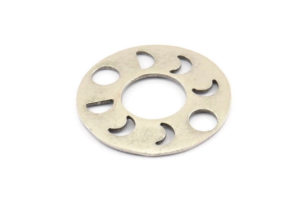 Moon Phases Pendant, Antique Silver Plated Brass Circle Pendants, Earring Findings (34x1mm) U113