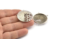 Silver Gong Pendant, 2 Textured Antique Silver Plated Brass Gong Charms With 2 Loops (33x6x1mm) U082