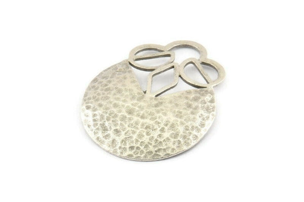 Silver Pendant, Antique Silver Plated, Silver Charms, Hammered Charm, Findings (38x30x0.8mm) U064
