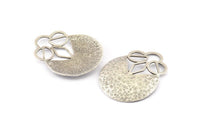 Silver Pendant, Antique Silver Plated, Silver Charms, Hammered Charm, Findings (38x30x0.8mm) U064