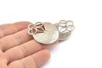 Silver Pendant, Antique Silver Plated, Silver Charms, Hammered Charm, Findings (38x30x0.8mm) U064