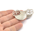 Silver Pendant, Antique Silver Plated, Silver Charms, Hammered Charm, Findings (38x30x0.8mm) U064
