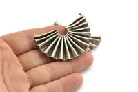 Paper Rosette Pendant, Antique Silver Plated Brass Paper Rosette Shaped Semi Circle Pendant With 2 Holes (51x37x5x0.6mm) U073