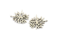 Silver Coral Pendant, 2 Antique Silver Plated Brass Coral Pendants With 2 Loops (28x29x1.5mm) U066