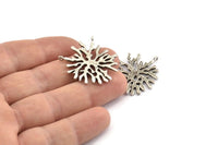 Silver Coral Pendant, 2 Antique Silver Plated Brass Coral Pendants With 2 Loops (28x29x1.5mm) U066