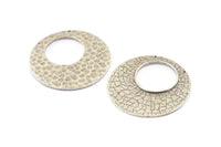Silver Hoop Pendant, Hammered Antique Silver Plated Brass Hoop Pendant With 2 Holes - Same on Both Sides (42mm) U076