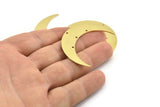 Brass Moon Charm, 6 Raw Brass Crescent Moon Charms With 4 Holes (46x11x0.90mm) M834