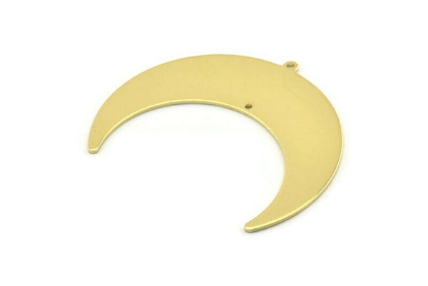 Brass Moon Charm, 4 Raw Brass Crescent Moon Charms With 1 Loop And 1 Hole, Stamping Blanks (50x17x0.90mm) M823