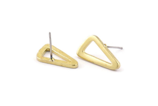 Brass Triangle Earring, 6 Raw Brass Triangle Stud Earrings (19x10x1.5mm) N1409