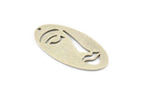 Silver Face Charm, 4 Antique Silve Plated Brass Face Charms With 1 Hole (38x19x0.80mm) D0642