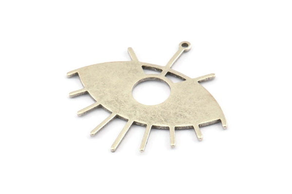 Silver Eye Charm, 3 Antique Silver Plated Brass Eye Charms With 1 Loop, Pendants (43x39x1mm) D1176 H1371