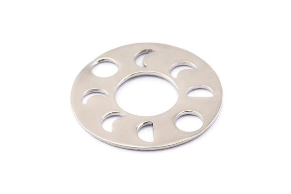 Moon Phases Pendant, Silver Tone Brass Circle Pendants, Earring Findings (34x1mm) U113