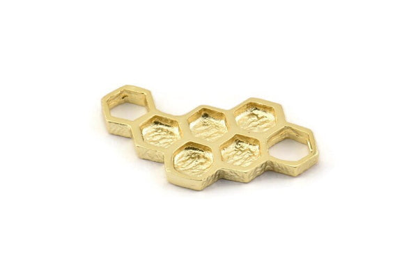 Gold Honeycomb Charm, Gold Plated Brass Honeycomb Pendants, Charms, Findings (33x18x2.4mm) U114