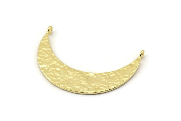 Hammered Crescent Pendant, Gold Plated Brass Crescent Moon Charms With 2 Loops (43x11x1mm) U147