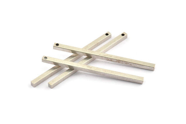 Silver Necklace Bar, 6 Antique Silver Plated Brass Pendants With 1 Hole (2.5x2.5x50mm) D0239