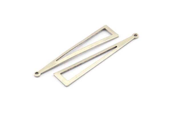 Silver Triangle Charm, 12 Antique Silver Plated Brass Triangle Charms With 1 Hole, Findings (50x11x0.80mm) A1478