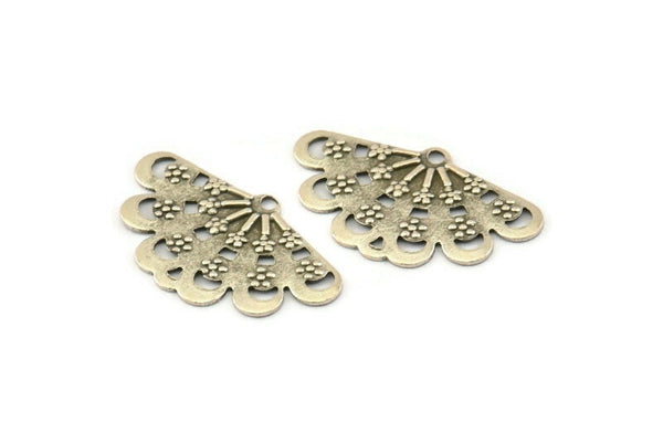 Silver Peacock Charm, 20 Antique Silver Plated Brass Peacock Charms With 1 Hole (22mm) Brs 464 A0204