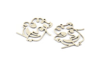 Silver Face Charm, 6 Antique Silver Plated Brass Face Charms With 1 Loop (32x31x1mm) D0833