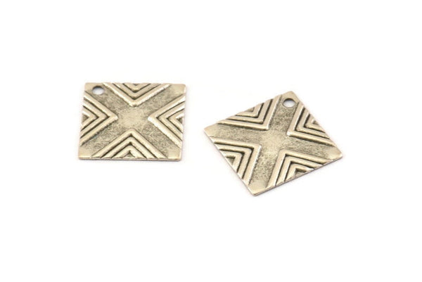 Silver Square Charm, 20 Textured Antique Silver Plated Brass Square Charms With 1 Hole (13x13mm) Brs 433 A0100