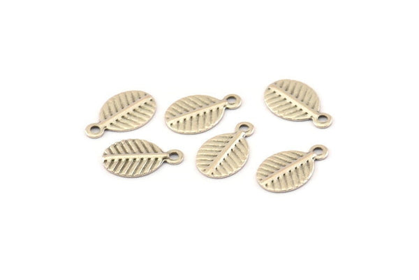 Silver Leaf Charm, 50 Antique Silver Plated Brass Leaf Charms With 1 Loop (10.5x6.5mm) A0155