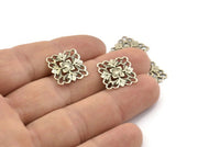 Silver Square Charm, 20 Antique Silver Plated Brass Square Filigree Charms, Findings (15mm) Brs 414 A0273