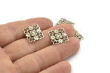 Silver Square Charm, 20 Antique Silver Plated Brass Square Filigree Charms, Findings (15mm) Brs 414 A0273