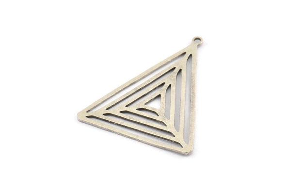 Silver Triangle Charm, 4 Antique Silver Plated Brass Triangle Charms With 1 Loop, Pendants, Findings (31x26x0.70mm) D1344