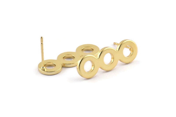 Gold Circle Earring, 4 Gold Plated Brass Round Stud Earrings (24x8x1.5mm) D1070 A1276 Q1037