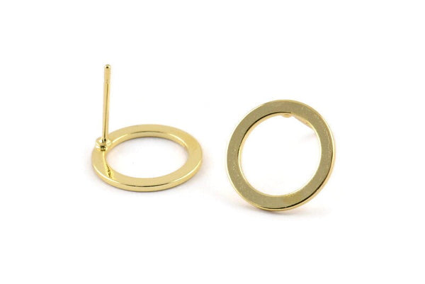 Gold Circle Earring, 4 Gold Plated Brass Circle Stud Earrings (14x0.90mm) D1581 A1382 Q1033