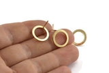 Gold Circle Earring, 4 Gold Plated Brass Circle Stud Earrings (14x0.90mm) D1581 A1382 Q1033