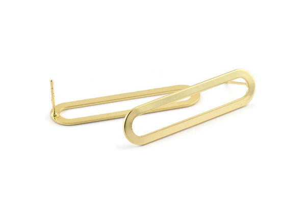 Gold Oval Earring, 2 Gold Plated Brass Oval Stud Earrings (44x11x0.90mm) D1340 A1423 Q0288