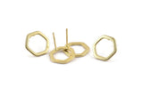 Gold Hexagon Earring, 4 Gold Plated Brass Hexagon Stud Earrings (14x2x1mm) D0082 A1151 Q1024