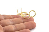 Gold Hexagon Earring, 4 Gold Plated Brass Hexagon Stud Earrings (14x2x1mm) D0082 A1151 Q1024