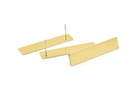 Gold Rectangle Earring, 2 Gold Plated Brass Rectangle Stud Earrings (42x9x0.70mm) C001 A1679