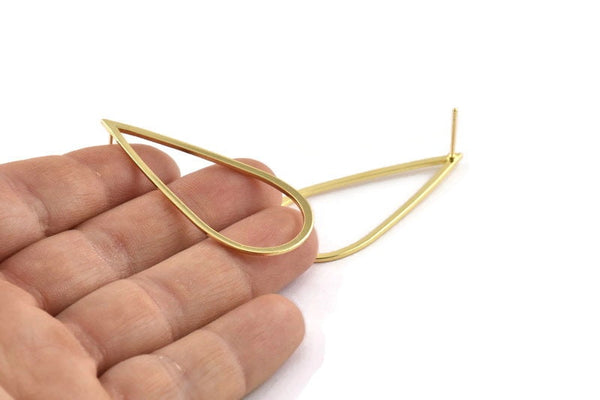 Gold Drop Earring, 2 Gold Plated Brass Drop Stud Earrings (50x22x1mm) D1602 A1418 Q1085