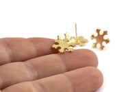 Gold Snowflake Earring, 4 Gold Plated Brass Snowflake Stud Earrings (14x1mm) D0600 A1163 Q0672