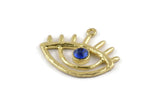 Brass Eye Charm, 2 Raw Brass Eye Charms With 1 Loop - Pad Size 4mm (30x25mm) N1422
