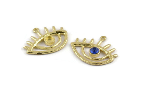 Brass Eye Charm, Raw Brass Eye Charms With 1 Loop - Pad Size 4mm (30x25mm) N1422
